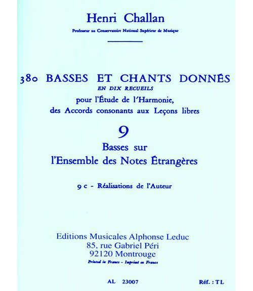 Leduc CHALLAN H. - 380 BASSES ET CHANTS DONNES VOL.9C REALISATION