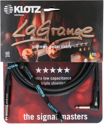 LA-grange Instrument Cable Black 9M Mono Jack - Angled Mono Jack