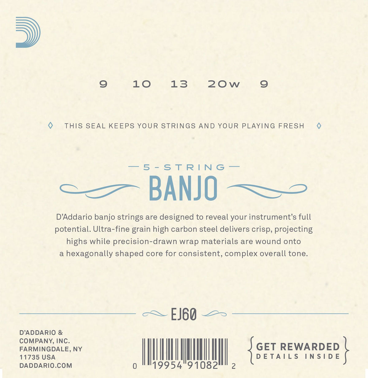 EJ60 5-string Banjo Strings Nickel Light 9-20