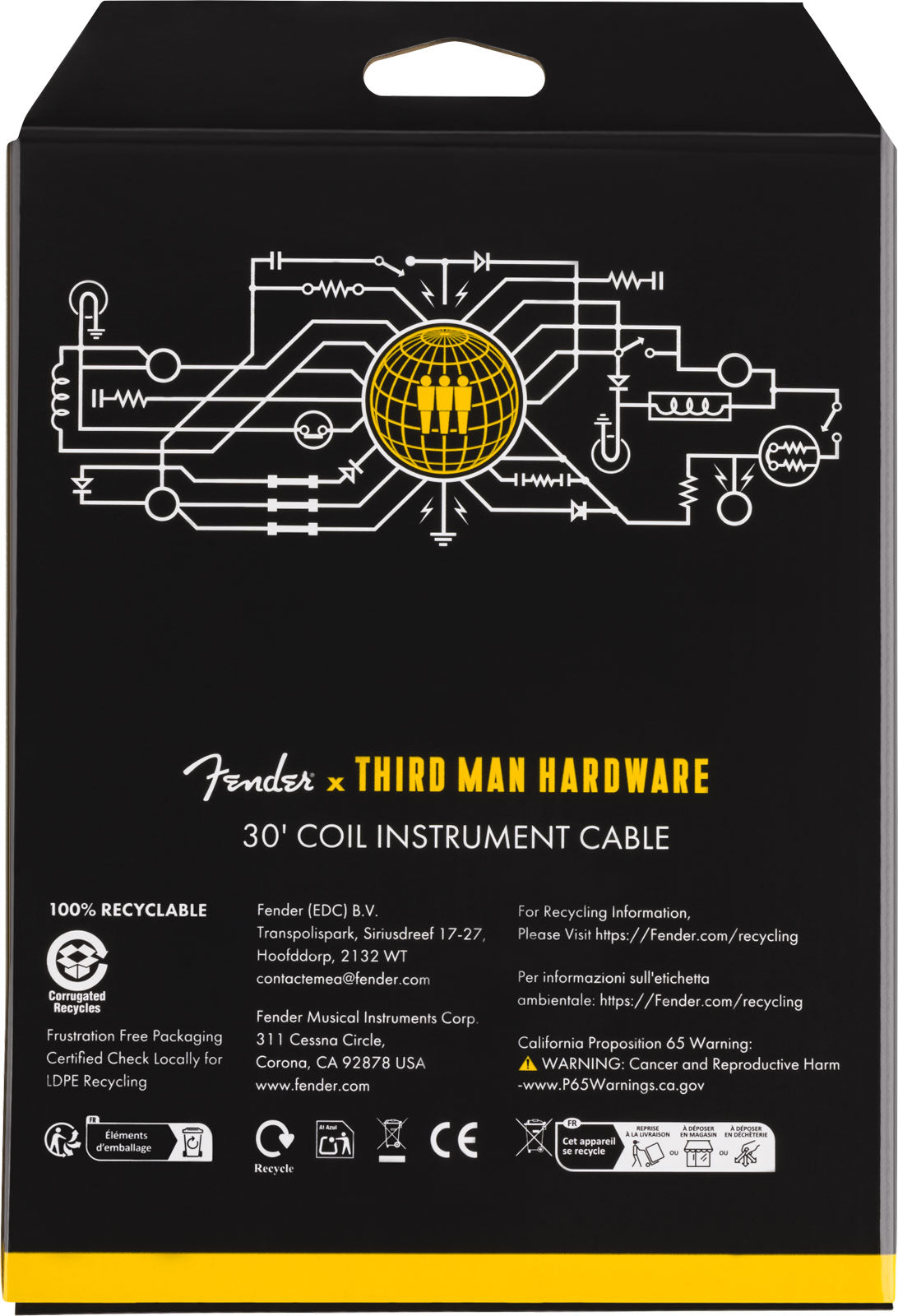 30' Coil Cable Fender x Third Man Hardware Yellow