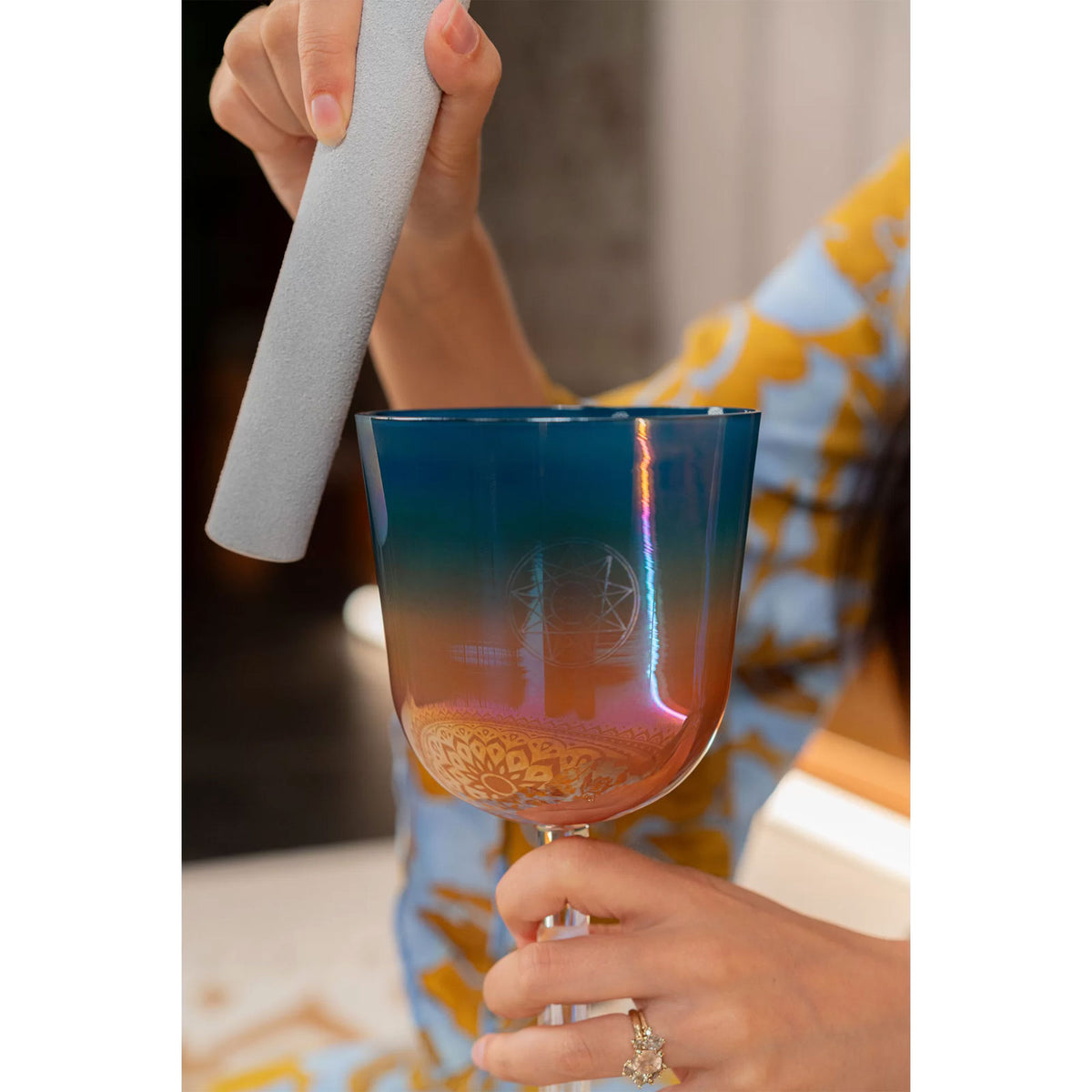 4.5" Essence Solfeggio Crystal Singing Bowl Mi 528 Hz Sunrise Blue