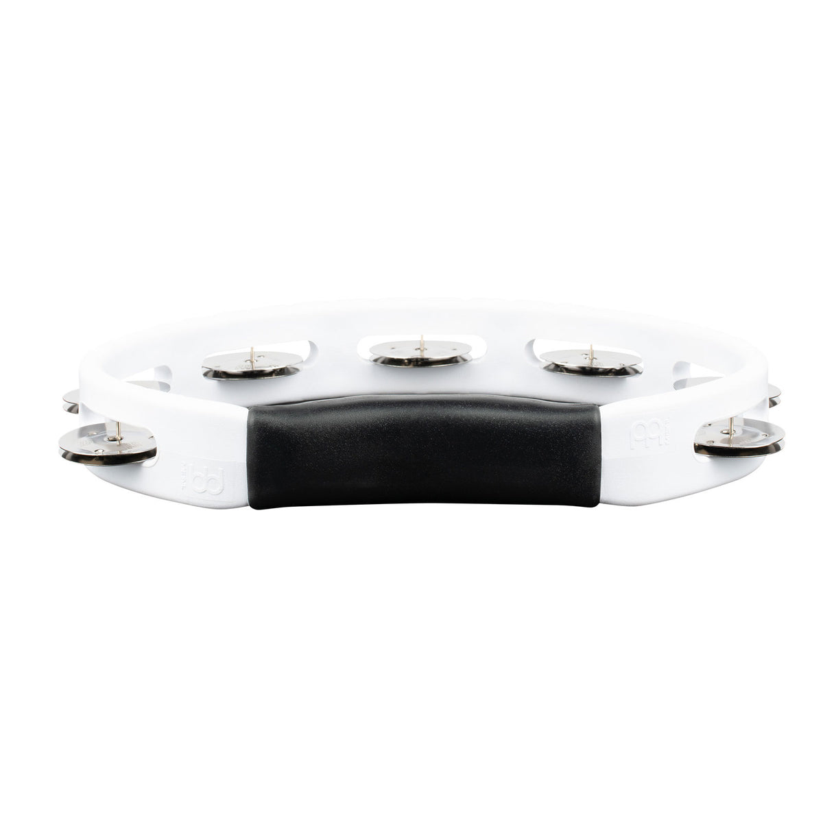 PERCUSSION HEADLINER SERIES HAND HELD ABS TAMBOURINE SINGLE ROW WHITE STAINLESS STEEL JINGLES