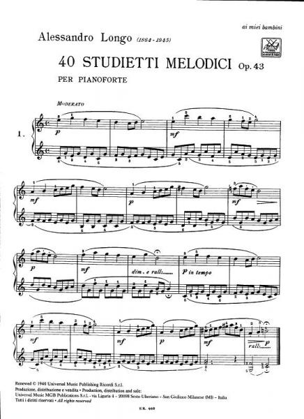 Longo A. - 40 Little Melodic Studies for Small Hands Without Octaves Op. 43 - Piano