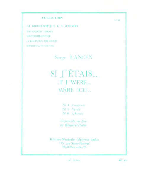 Leduc Lancen Serge - Si J'etais - Violoncelle