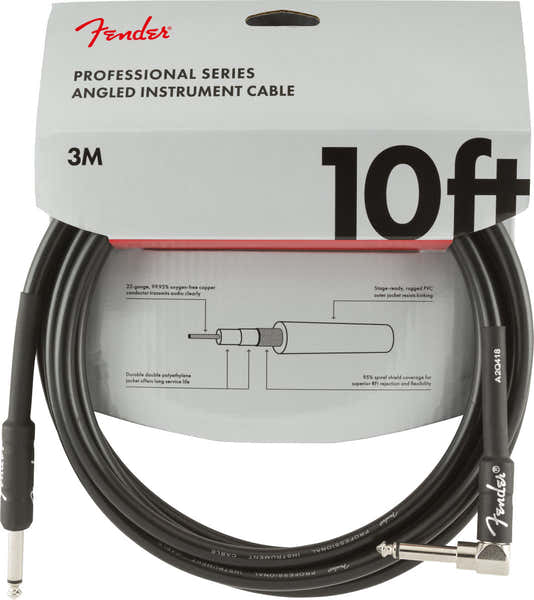 Fender PROFESSIONAL INSTRUMENT CABLE STRAIGHT-ANGLE 10' BLACK