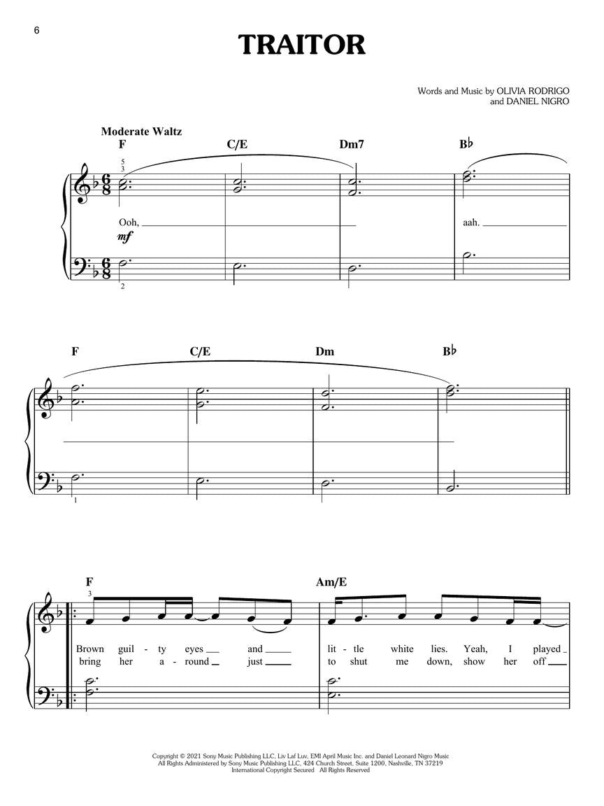 OLIVIA RODRIGO - SOUR - EASY PIANO