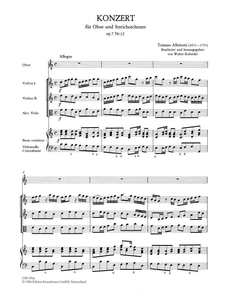 Albinoni - Concerto Per Oboe E Archi Op 7/12 - Score