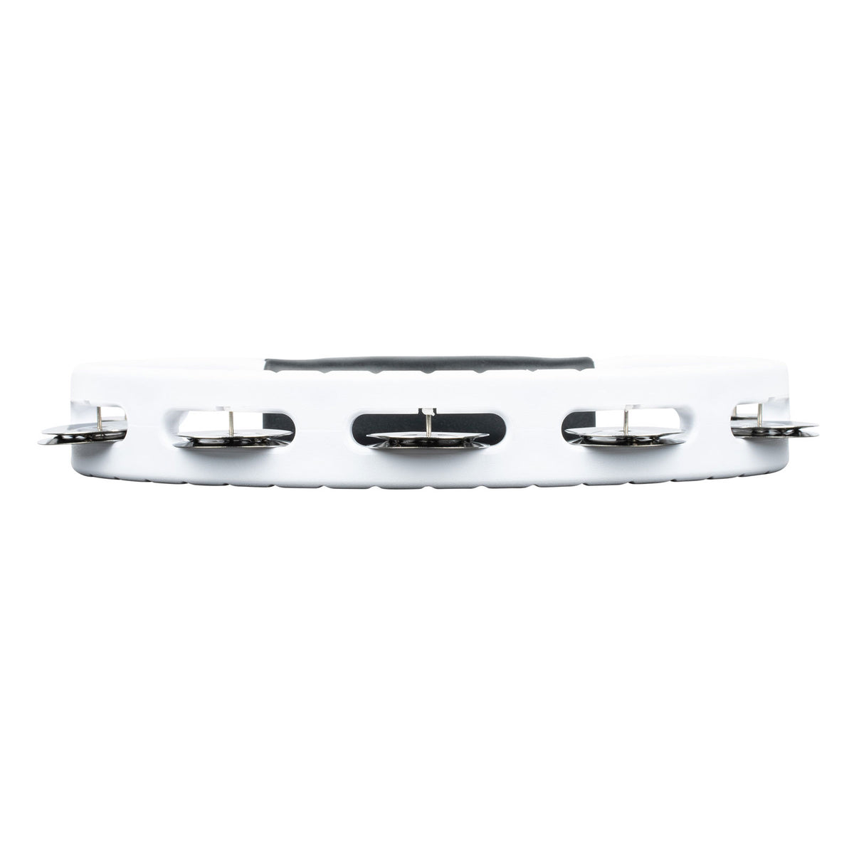 PERCUSSION HEADLINER SERIES HAND HELD ABS TAMBOURINE SINGLE ROW WHITE STAINLESS STEEL JINGLES