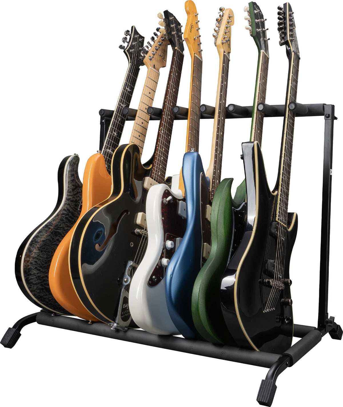 Foldable and retractable rack for 7 guitars