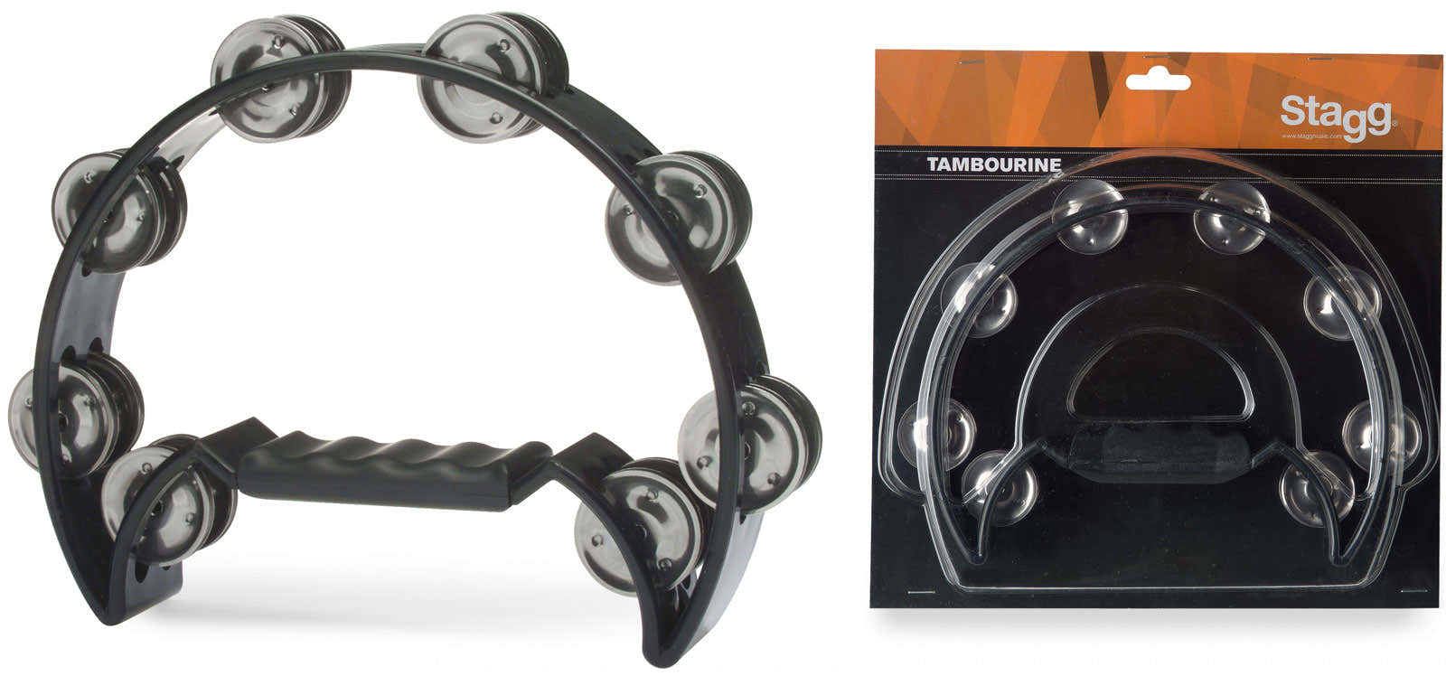 CUTAWAY TAMBOURINE 16 JINGLES BLACK