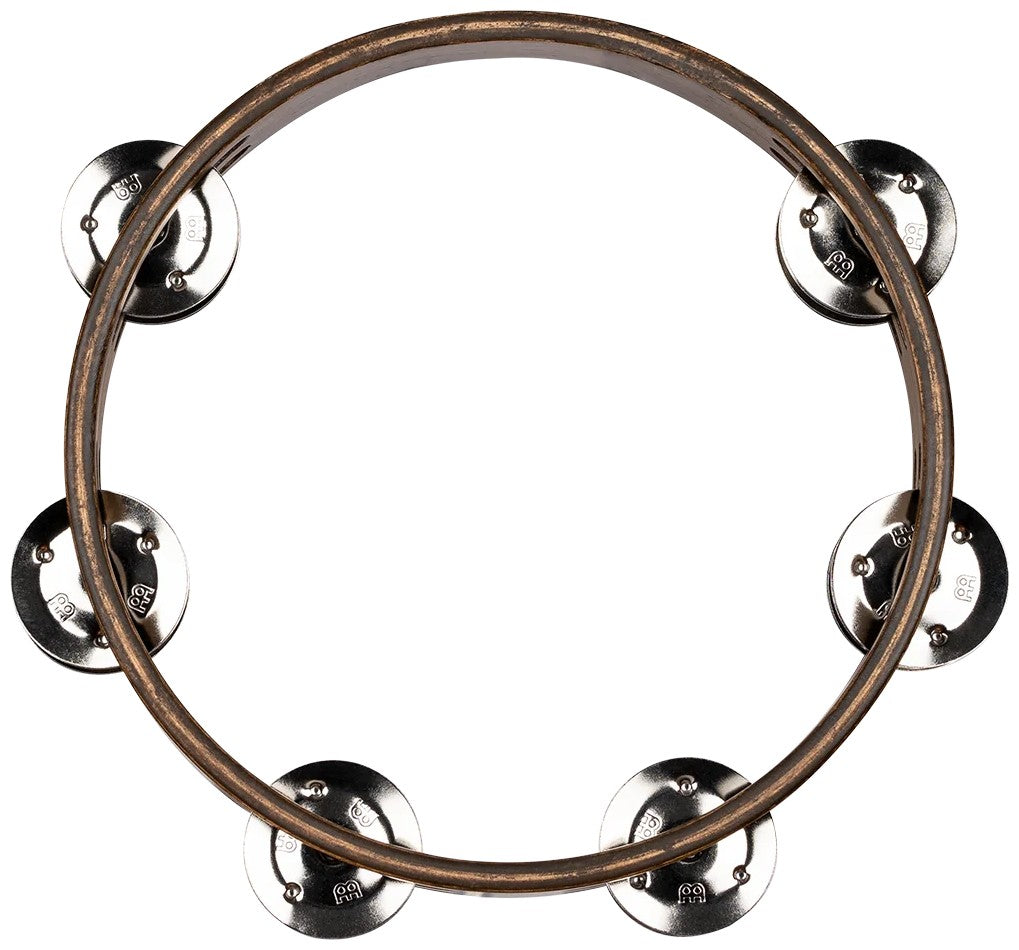 Wood Tambourine 8 Brown Brass Cymbals