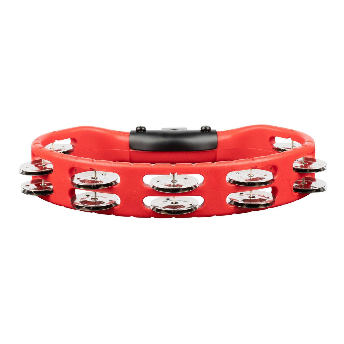 PERCUSSION HEADLINER SERIES MOUNTABLE ABS TAMBOURINE DUAL ROW RED STAINLESS STEEL JINGLES