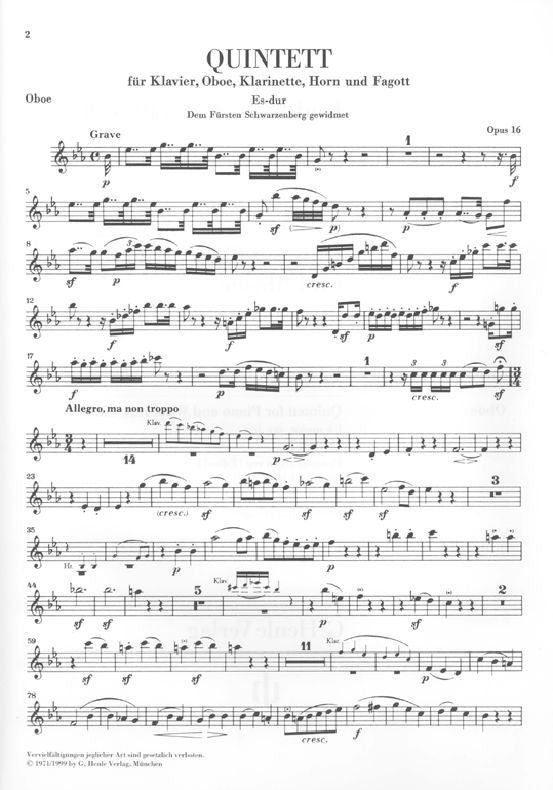 Beethoven L.V. - Piano Quintet E Flat Major Op. 16 (Version For Wind Instruments) For Piano Oboe C