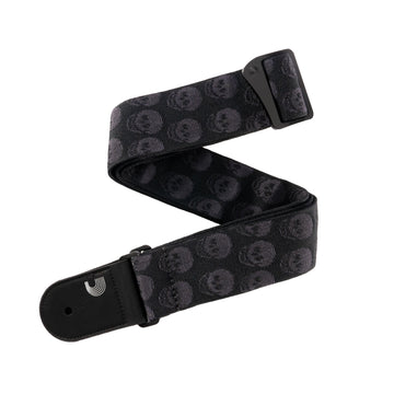 Woven Guitar Strap Skulls Black Tubular