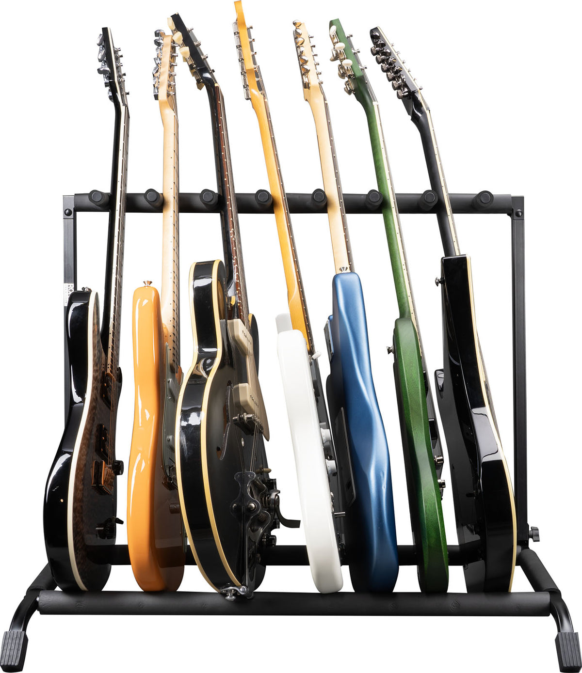 Foldable and retractable rack for 7 guitars