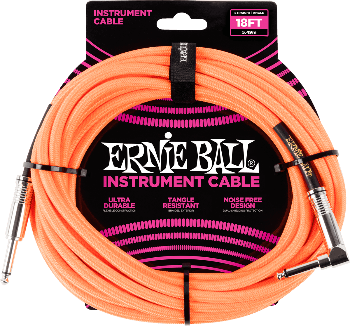 INSTRUMENT CABLE WOVEN SHEATH JACK/JACK ANGLED 5.5M ORANGE