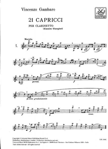 Gambaro V. - 21 Capricci - Clarinette