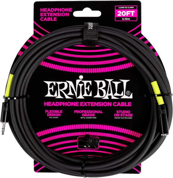 Ernie Ball Effects Stereo Mini-Jack To Mini-Jack Extension 6M Black