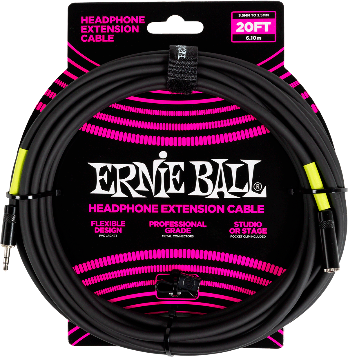 Ernie Ball Effects Stereo Mini-Jack To Mini-Jack Extension 6M Black