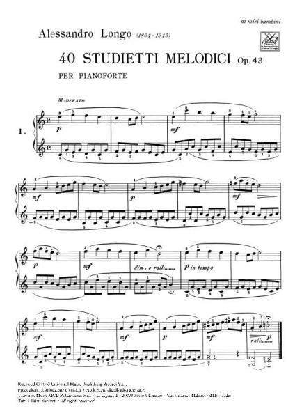 Longo A. - 40 Little Melodic Studies for Small Hands Without Octaves Op. 43 - Piano