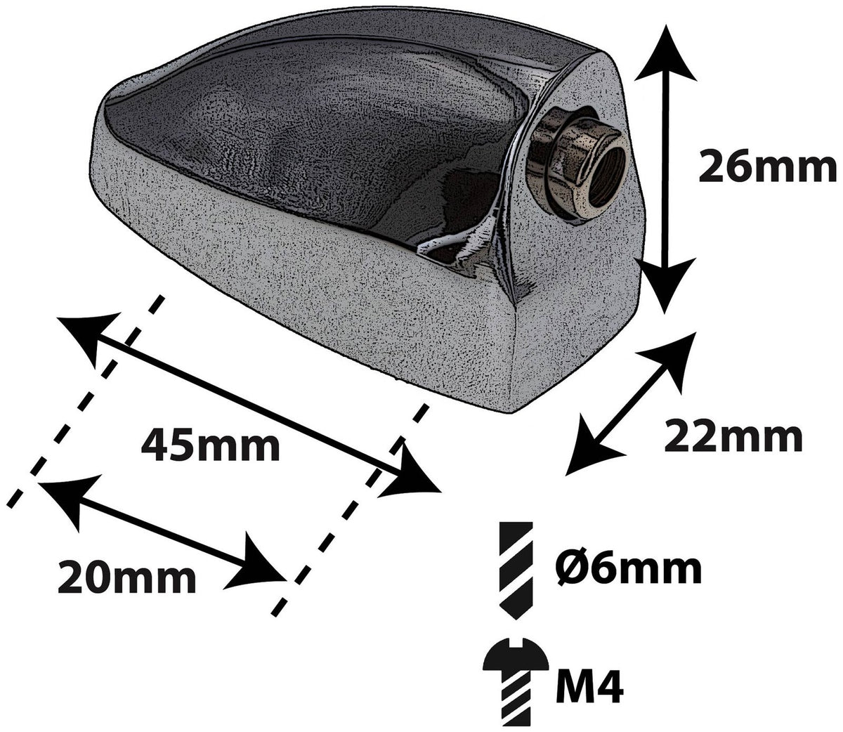 L25BD-BK - Bass Drum Lug - Black - 20mm (x1)