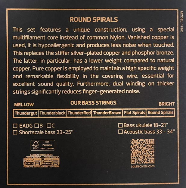 300U Set of 4 Round Spirals strings for bass ukulele