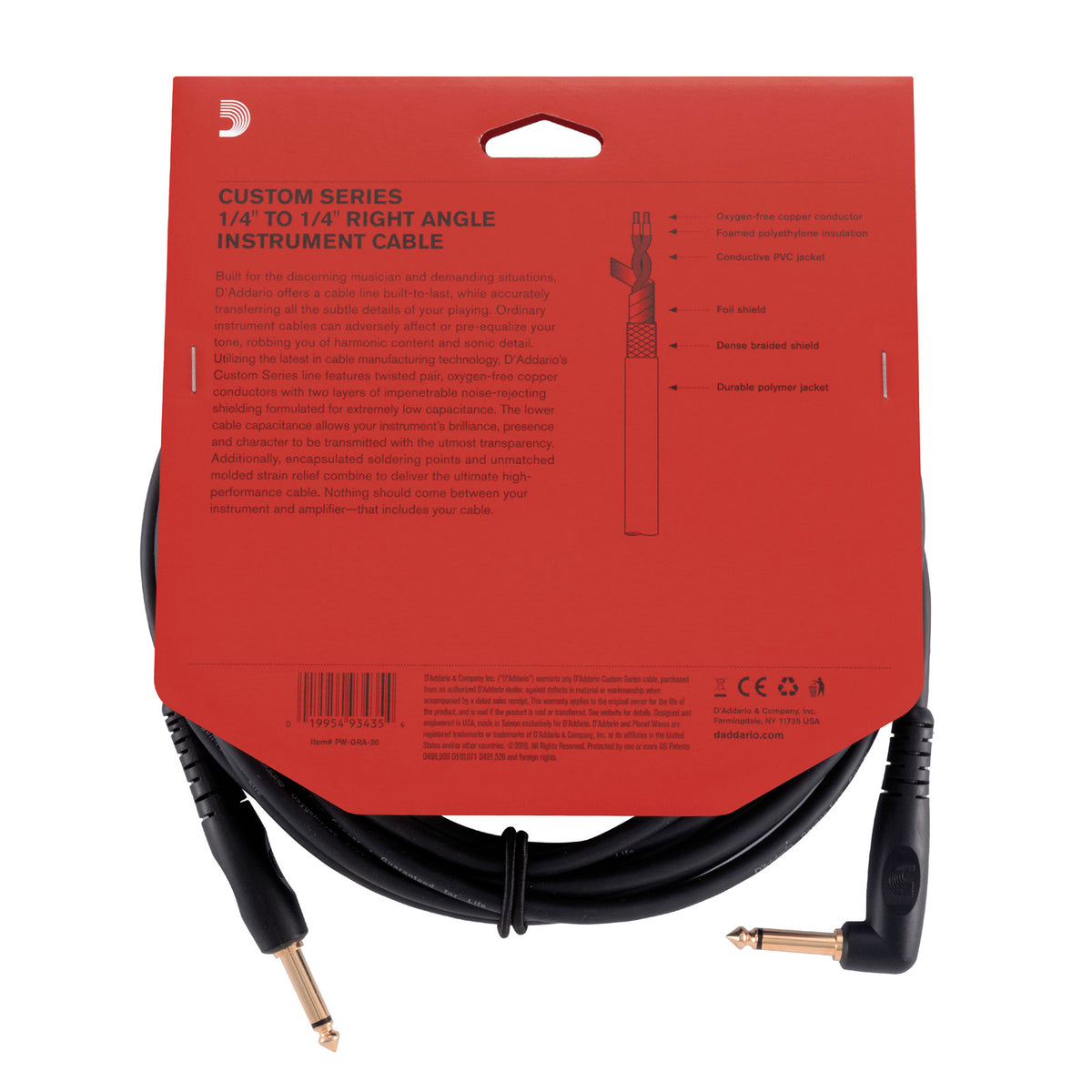 Custom Series Right Angle Instrument Cable 20 Feet
