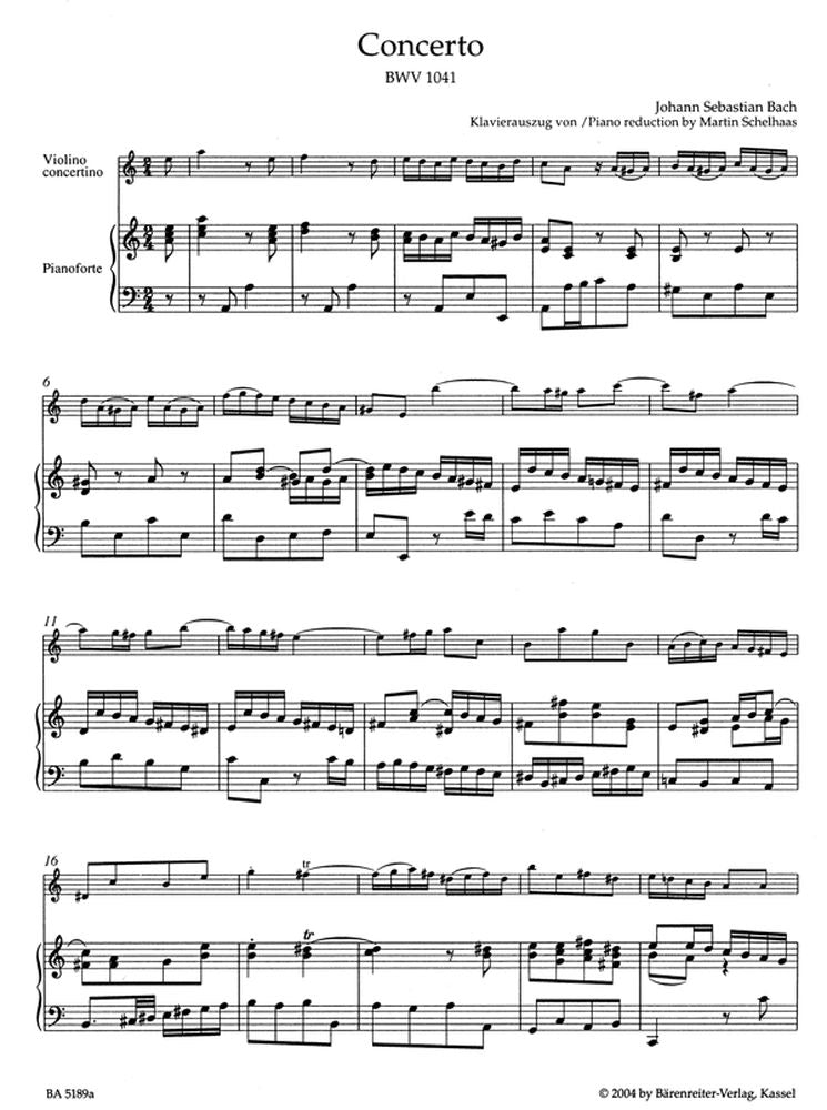 BACH J.S. - CONCERTO EN LA MINEUR BWV 1041 POUR VIOLIN CORDES ET BASSE CONTINUE - REDUCTION VIOLON,