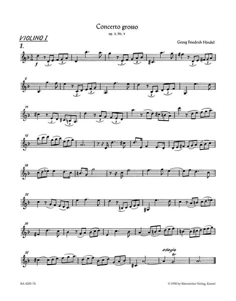 Haendel G. F. - Concerto Grosso HWV 316 Op. 3/5 En Ré Mineur - Violon 1