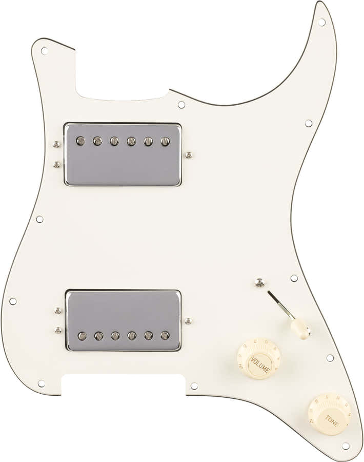 Pre-Wired Strat Pickguard Quadra Tap HH Parchment 11 Hole PG