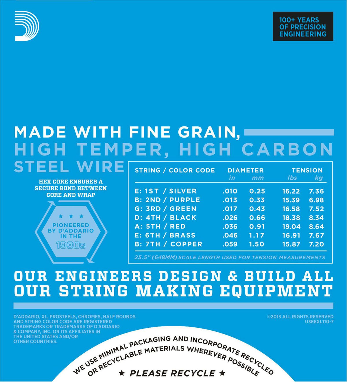 EXL110-7 7-STRING NICKEL WOUND ELECTRIC GUITAR STRINGS REGULAR LIGHT 10-59