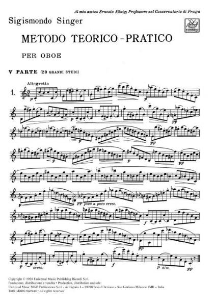 Singer S. - Metodo TEORICO-pratico - Parte V 20 Grandi Studi - Hautbois