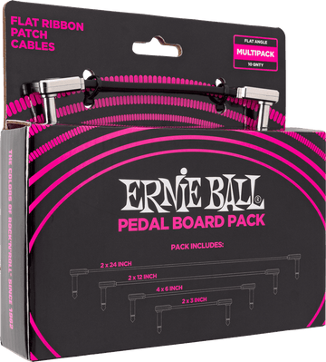 Pedalboard Pack - 10 Patch in 4 Assorted Lengths- Angled Thin & Flat
