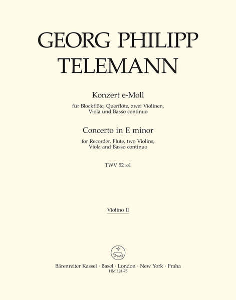 Telemann G. Ph. - Concerto En Mi Mineur Pour Flb Alto Fl Cordes Et Bc