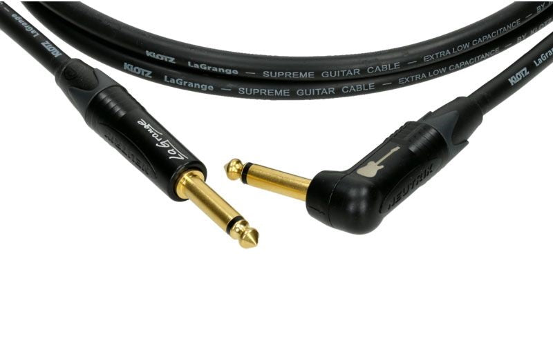 LA-grange Instrument Cable Black 3M Mono Jack - Angled Mono Jack Gold Contact