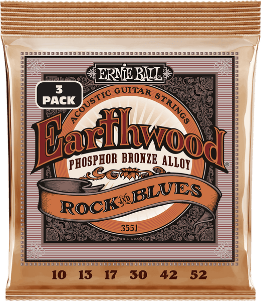 Ernie Ball CORDES EARTHWOOD PHOSPHORE BRONZE ROCK&BLUES 10-52 - PACK DE 3