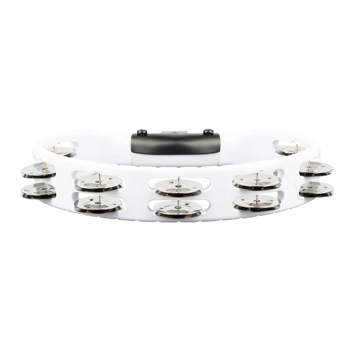 PERCUSSION HEADLINER SERIES MOUNTABLE ABS TAMBOURINE DUAL ROW WHITE STAINLESS STEEL JINGLES