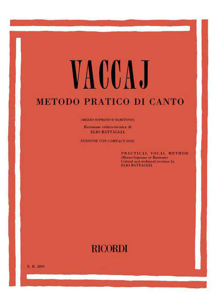 Ricordi Vaccaj Metodo Pratico Di Canto (MS Ou B) Avec CD