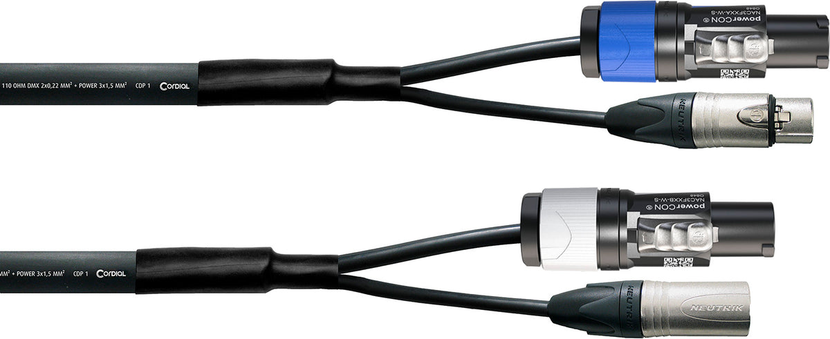 DMX XLR 3-pin + Powercon Cable 1,5 M