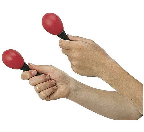 2 pairs of red and black plastic maracas