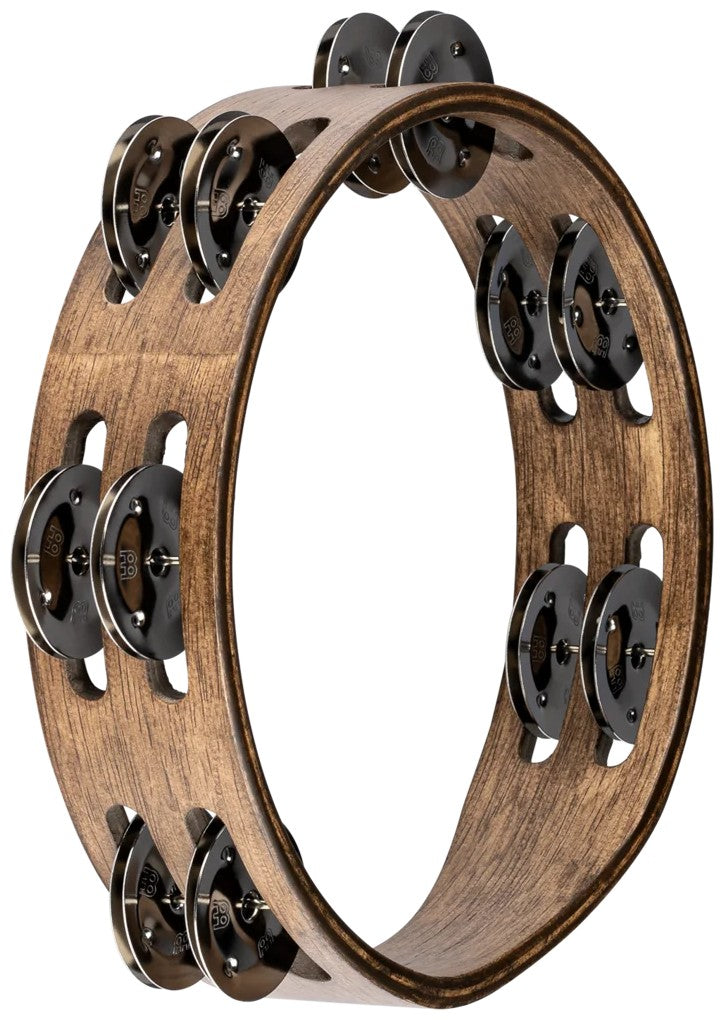 Wood Tambourine 8 Brown Brass Cymbals