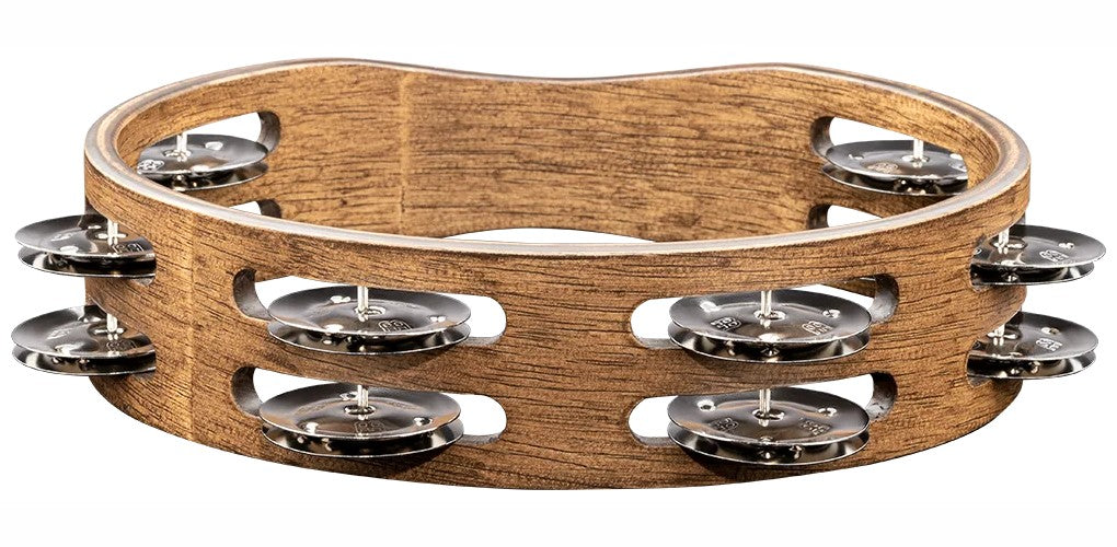 Wood Tambourine 8 Brown Brass Cymbals