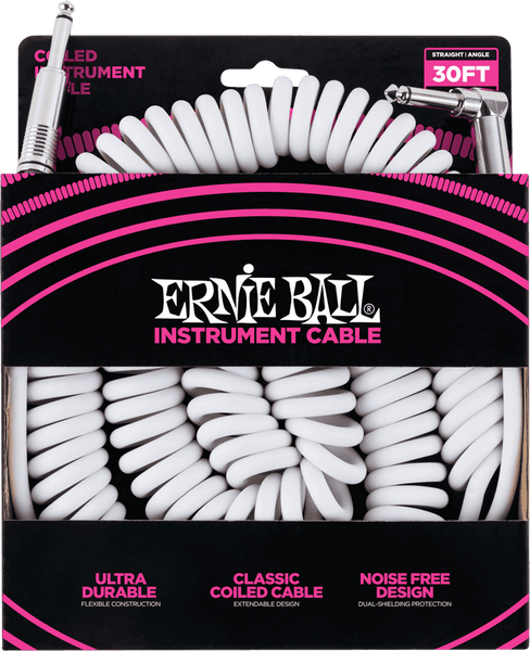 Ernie Ball Twisted Instrument Cables Jack/jack Angled 9M White