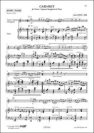 Lopez A. - Cabaret - Saxophone Ténor Ou Soprano & Piano