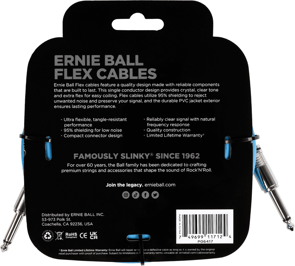 INSTRUMENT CABLES FLEX JACK/JACK 6M BLUE