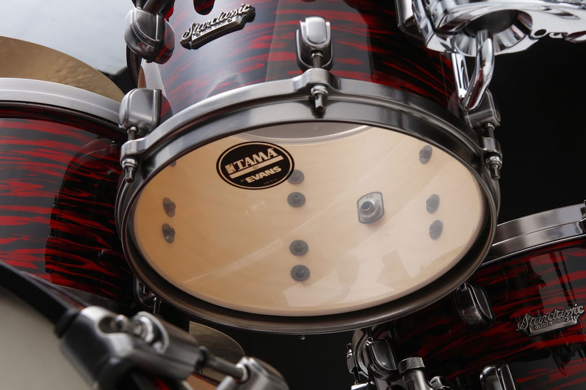 STARCLASSIC MAPLE STAGE 22 DRUM KIT SMOKED BLACK NICKEL SHELL HARDWARE RED OYSTER