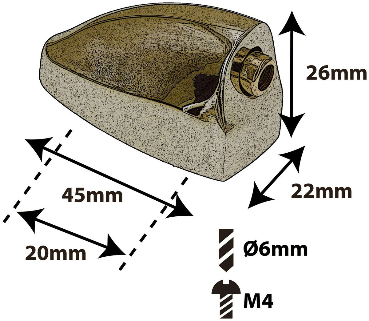 L25BD-BR - Bass Drum Lug - Brass - 20mm (x1)