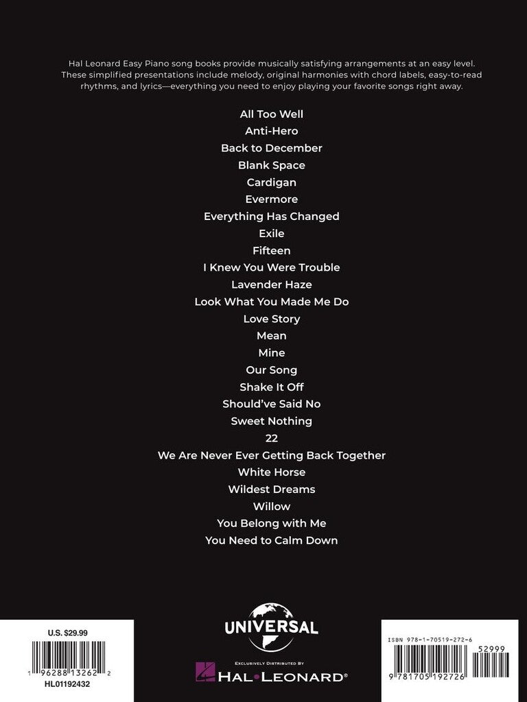 Taylor Swift - Easy Piano Anthology 2ND Edition