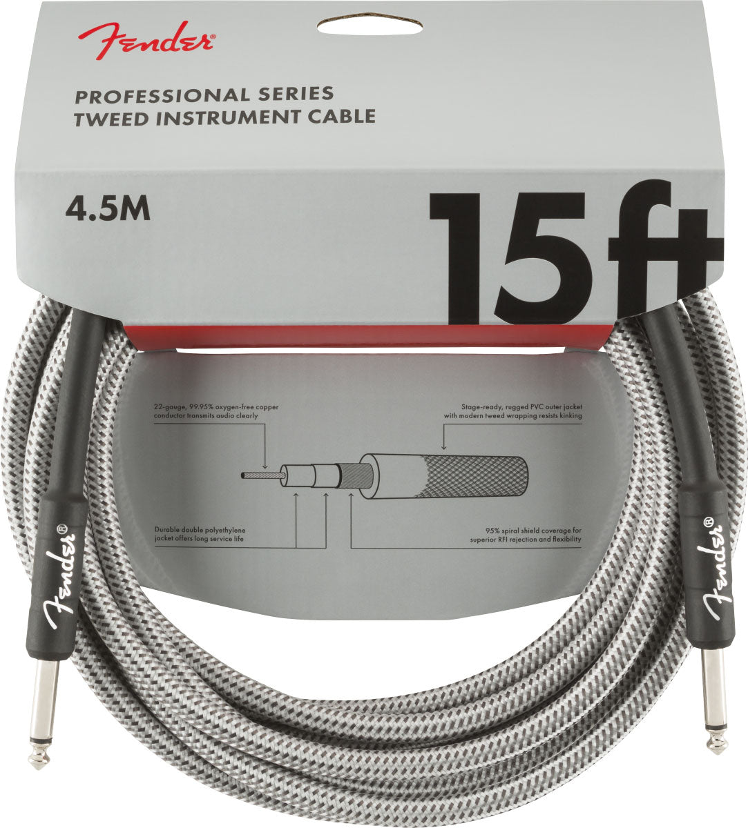 PROFESSIONAL INSTRUMENT CABLE 15' WHITE TWEED