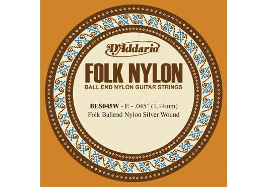 D'ADDARIO BES045W FOLK NYLON GUITAR SINGLE STRING SILVER WOUND BALL END .045